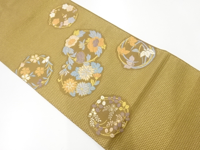 JAPANESE KIMONO / VINTAGE FUKURO OBI / WOVEN FLOWER ROUNDEL